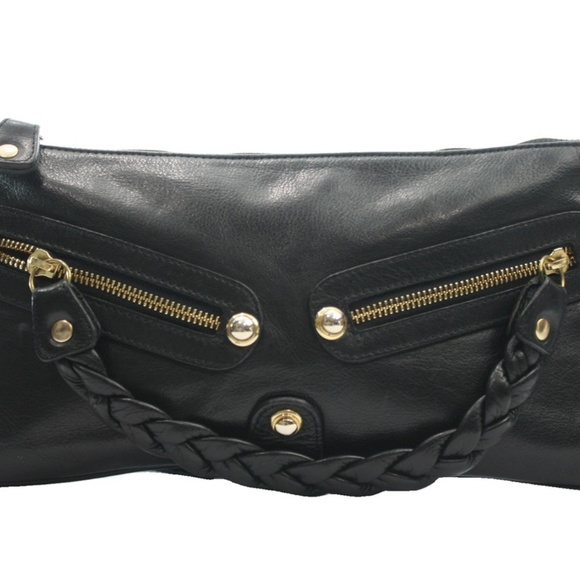 aleya Handbags - ALEYA NEW YORK BLACK LEATHER CLUTCH